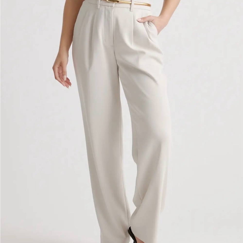 Quince Women's Elegant Cream Crepe Wide-Leg Trousers